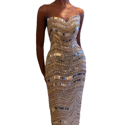 Luxury Silver Nude Beaded Mermaid Evening Dress LA73449 - SERENE HILL