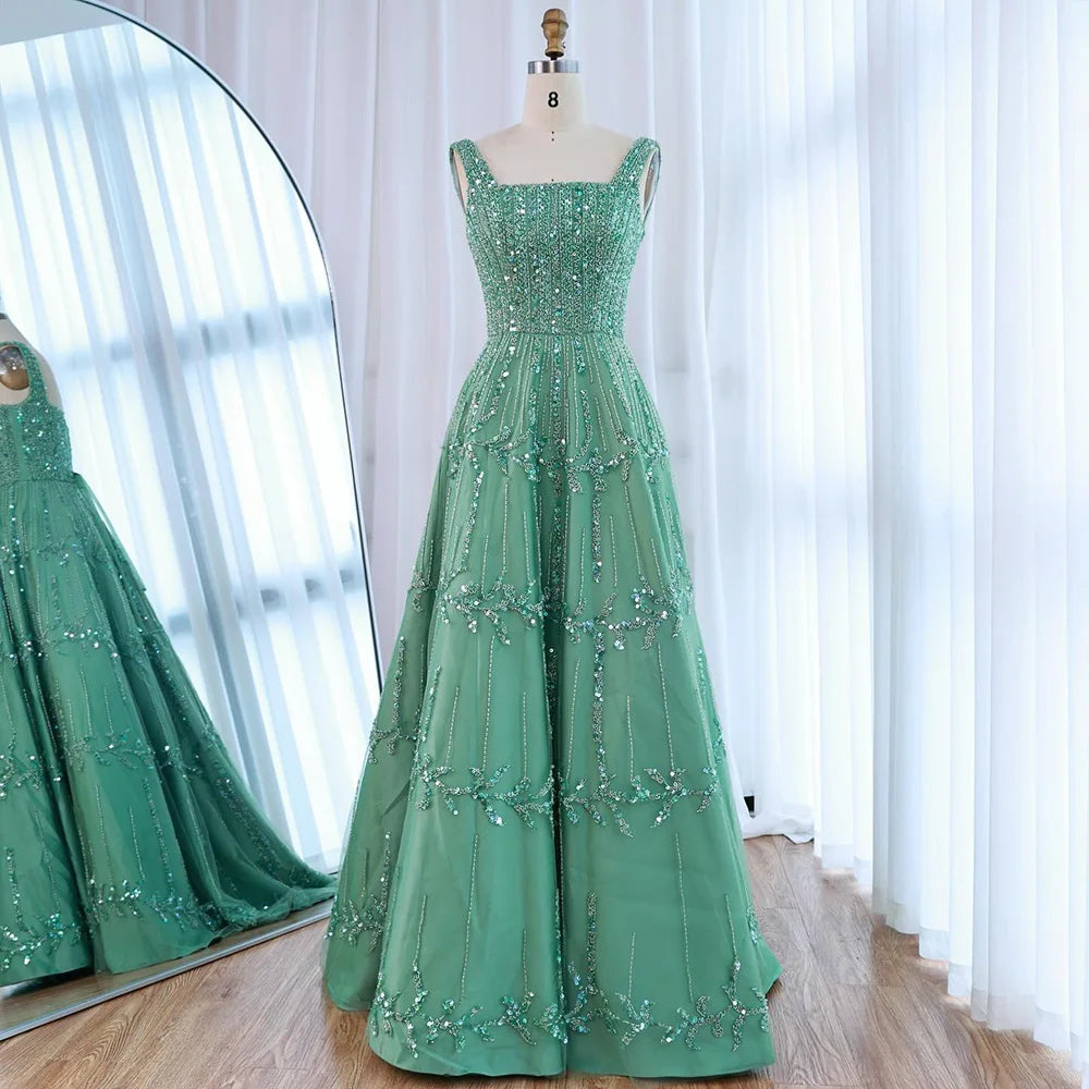 Elegant Sage Green Beaded A-Line Evening Dress LA73064 Sage Green / 14 Elegant Sage Green Beaded A-Line Evening Dress LA73064 Sage Green / 14