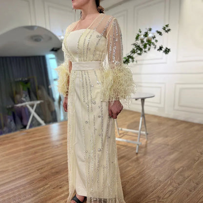 Light Yellow Luxury Feathers Evening Dresses for Wedding Party LA71759 - SERENE HILL