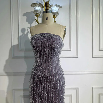 Elegant Crystal Beaded Lilac Mermaid Evening Gown LA72950 - SERENE HILL