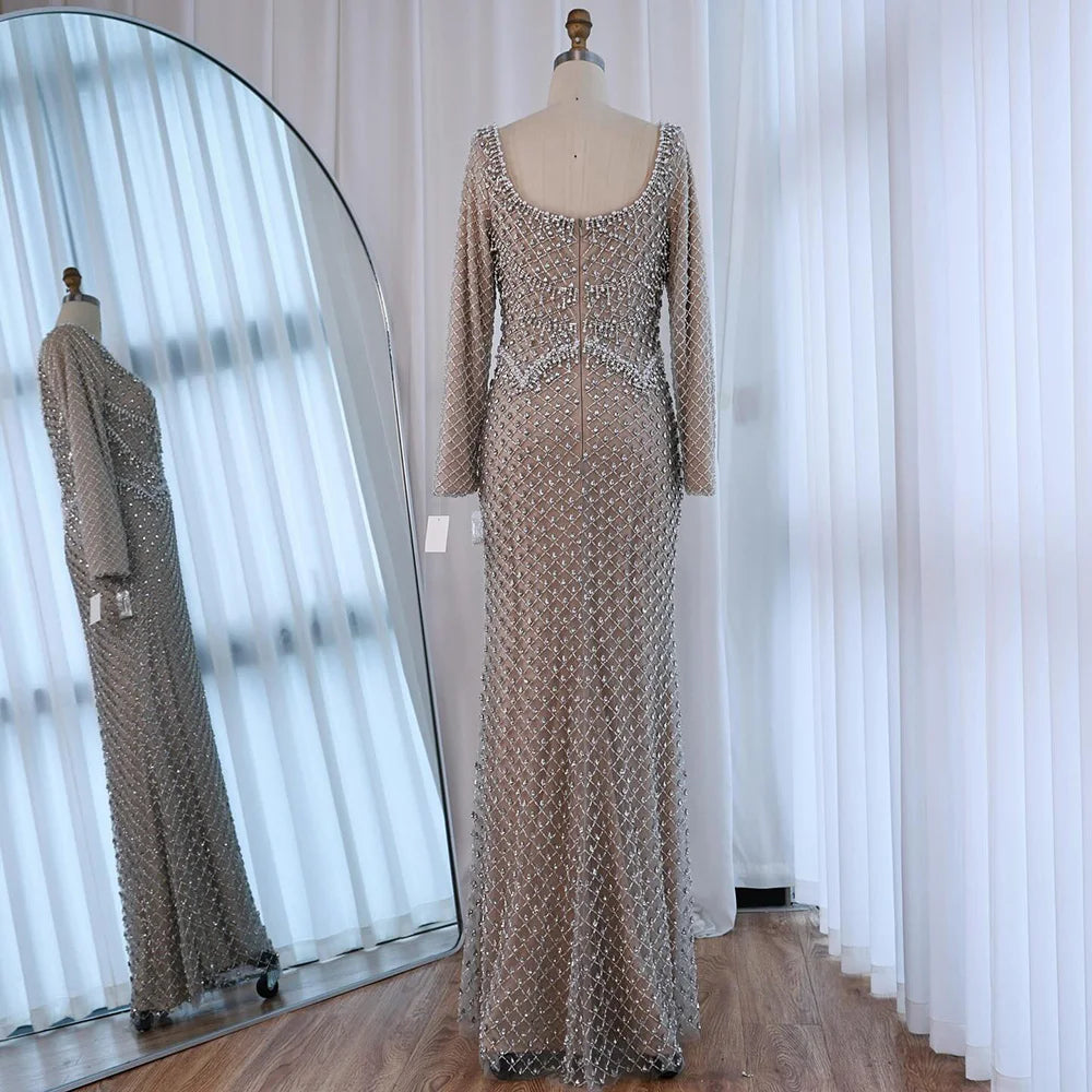Modest Pearl Beaded Mermaid Evening Dress with Long Sleeves LA72919A - SERENE HILL