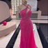 Fuchsia One Shoulder Beaded Mermaid Evening Dress with Overskirt LA73105 - SERENE HILL