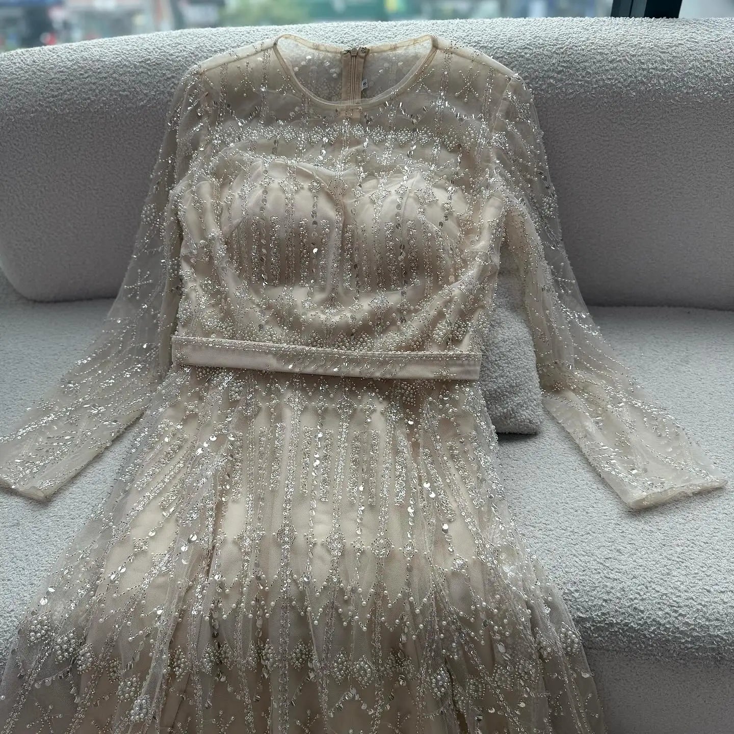 Luxury Nude A-Line Pearls Beaded Evening Dress LA73174 - SERENE HILL