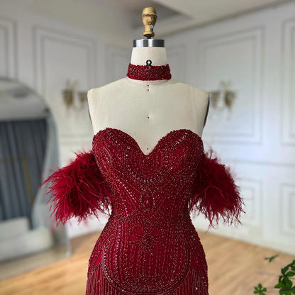 Luxury Silver Nude Mermaid Evening Dress with Beaded Tassel LA72083 - SERENE HILL