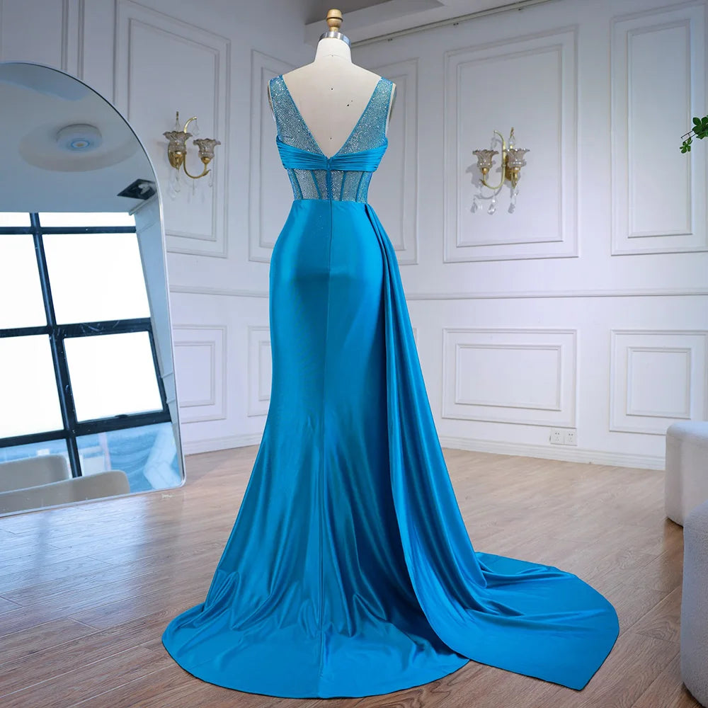 Blue Prom Dress with Side Overskirt Spaghetti Straps LA73011 - SERENE HILL