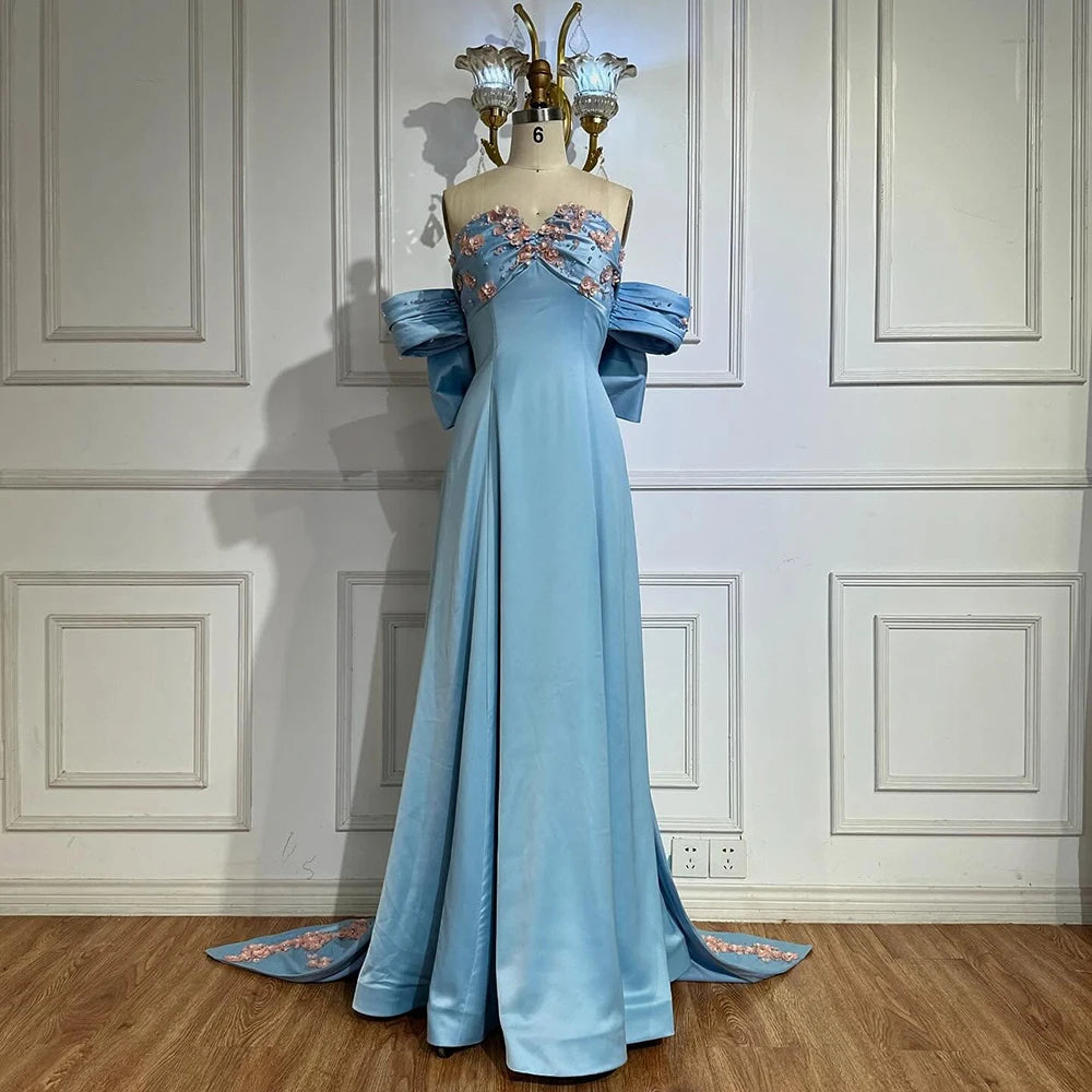 Luxury Dubai Arabic Blue Beaded A-Line Saudi Evening Gown for Formal Occasion LA72792 - SERENE HILL