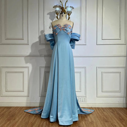 Luxury Dubai Arabic Blue Beaded A-Line Saudi Evening Gown for Formal Occasion LA72792 - SERENE HILL