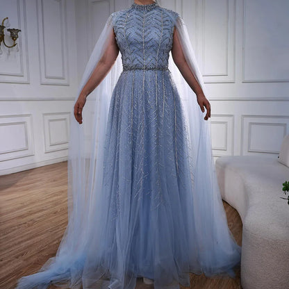 Luxury Elegant Pink Beaded Evening Dress with Cape LA73033 - SERENE HILL