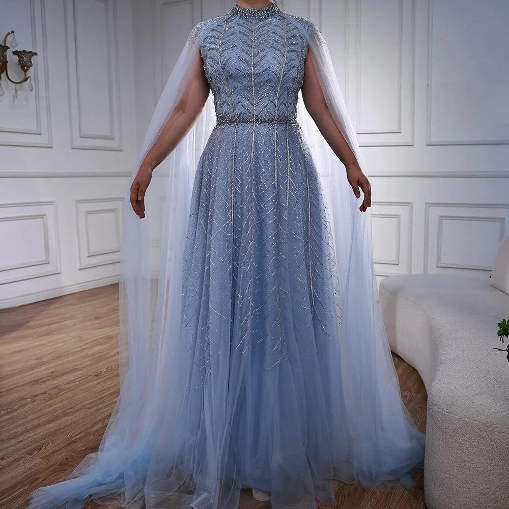 Luxury Elegant Pink Beaded Evening Dress with Cape LA73033 - SERENE HILL