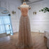 Luxury Arabic Pink Pearls Beaded Evening Dress With Cape LA72922 - SERENE HILL