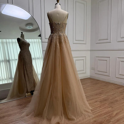 Luxury Nude Beaded Evening Dress with Overskirt 2025 LA73121 - SERENE HILL