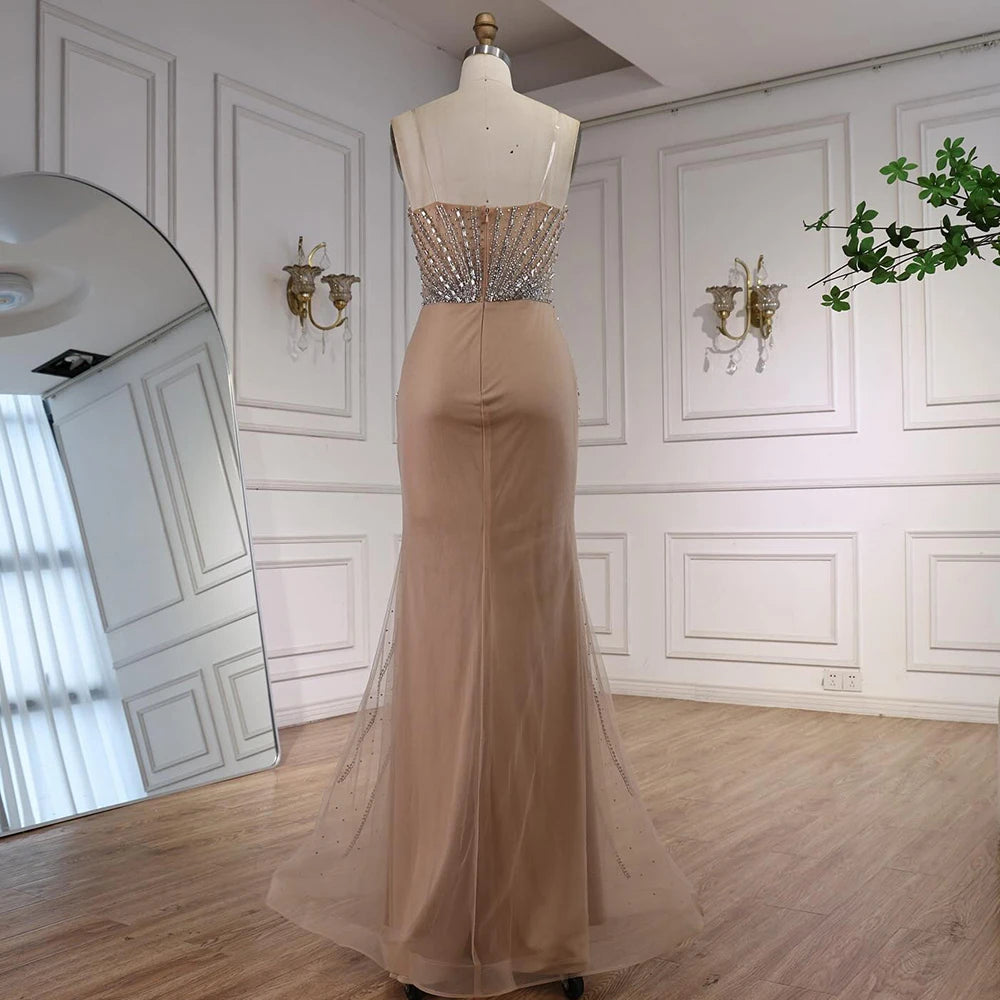 Luxury Nude   Beaded Mermaid Evening Dress LA73133