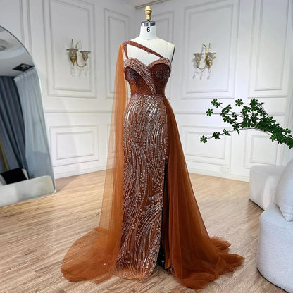 Luxury Green One Shoulder Mermaid Evening Dress with Cape LA72472 - SERENE HILL