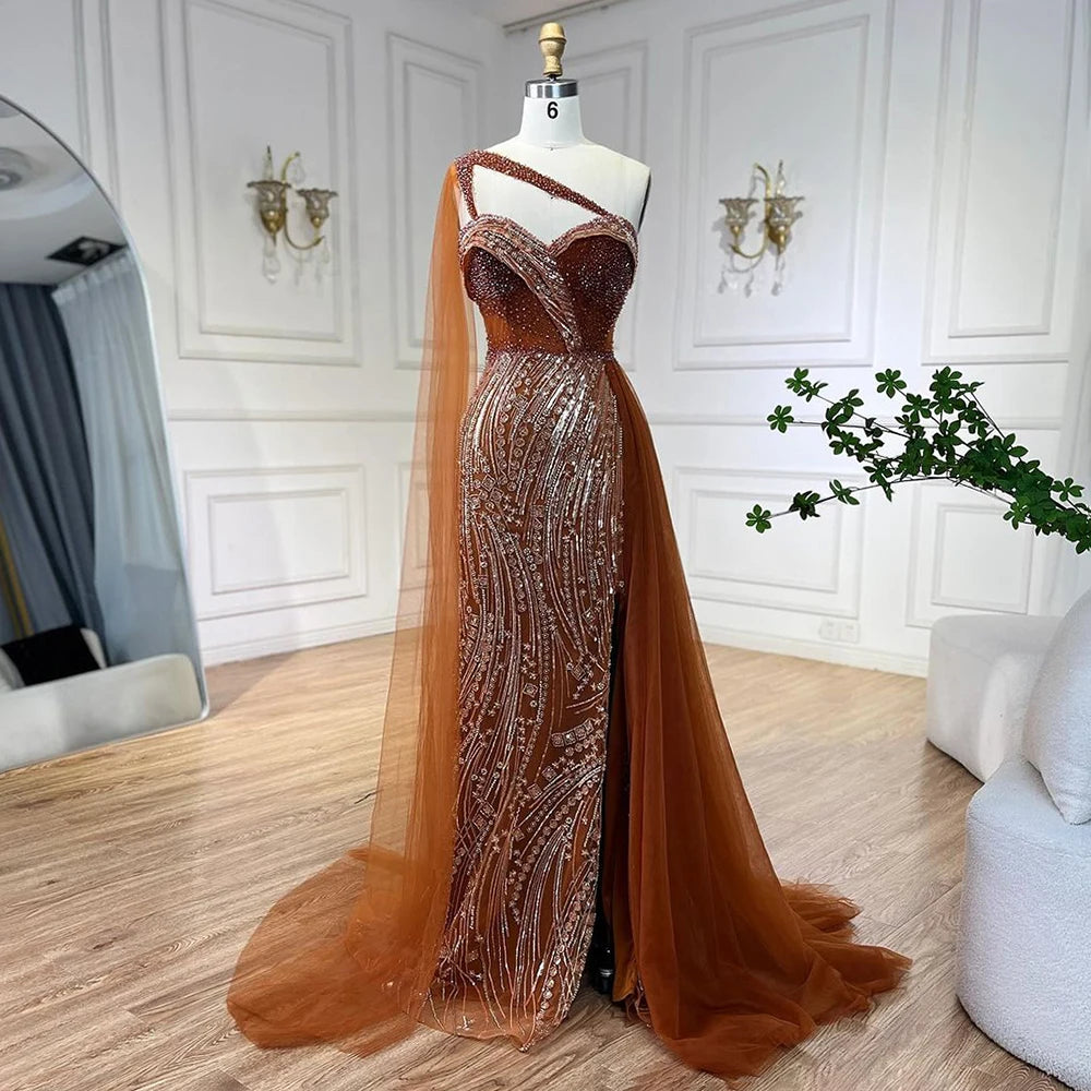 Luxury Green One Shoulder Mermaid Evening Dress with Cape LA72472 - SERENE HILL
