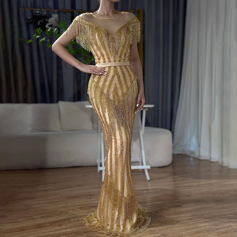 On Sale no return no refundSale Gold Luxury Sleeveless Mermaid Evening Dresses Elegant Sparkle Evening Gowns LA6543 - SERENE  HILL