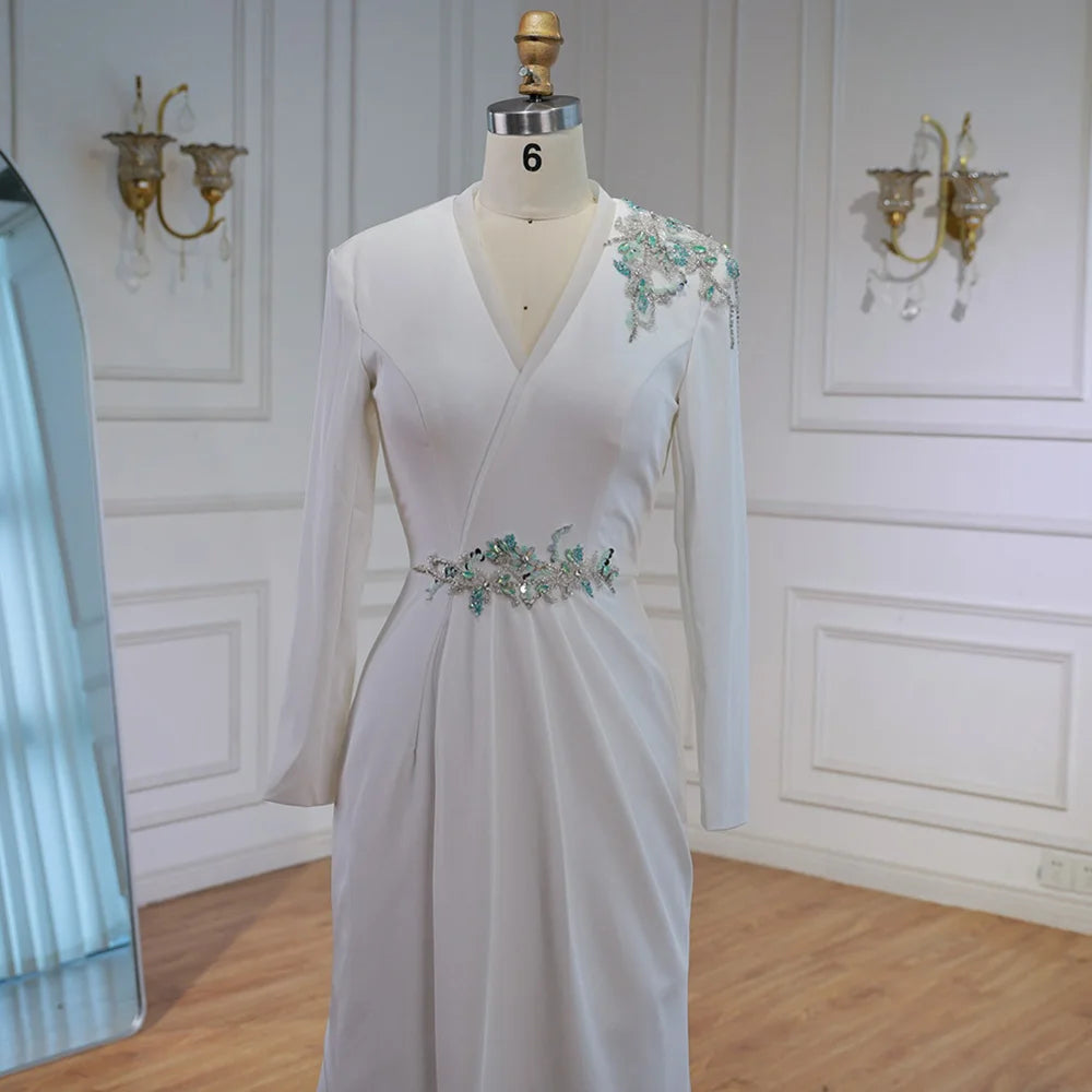 Elegant White Floral Beaded Evening Dress with Slit LA73030 - SERENE HILL