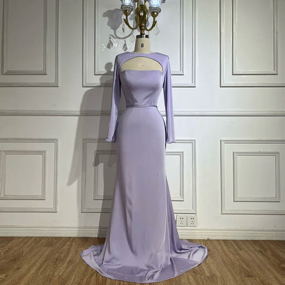 Luxury Dubai Blue Satin Mermaid Evening Dress Lace-Up Back LA72416 - SERENE HILL