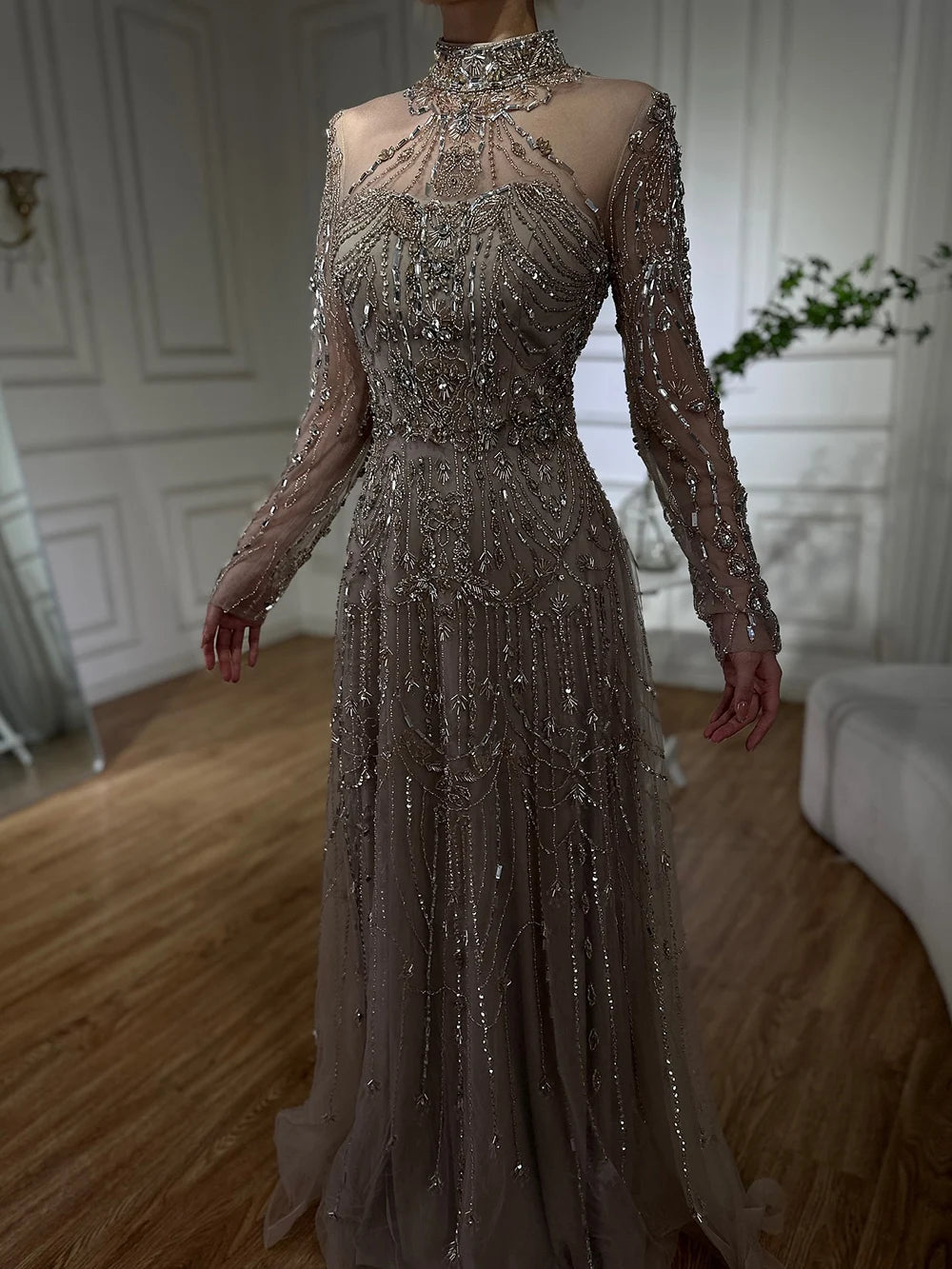 Luxury Dubai Designer Modest A-Line Blue Lace Beaded Evening Dresses LA72704 16 / Blue Luxury Dubai Designer Modest A-Line Blue Lace Beaded Evening Dresses LA72704 16 / Blue