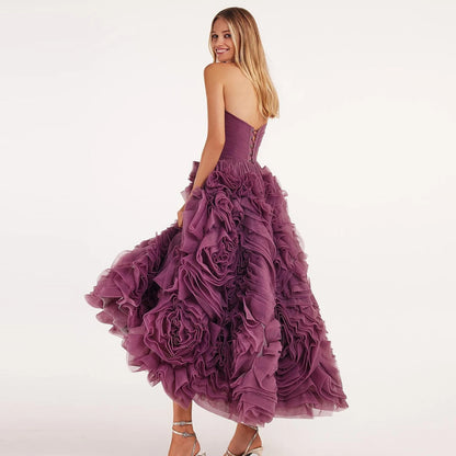 Luxury Purple 3D Rose Flower Strapless Princess Evening Dress LA73176 - SERENE HILL