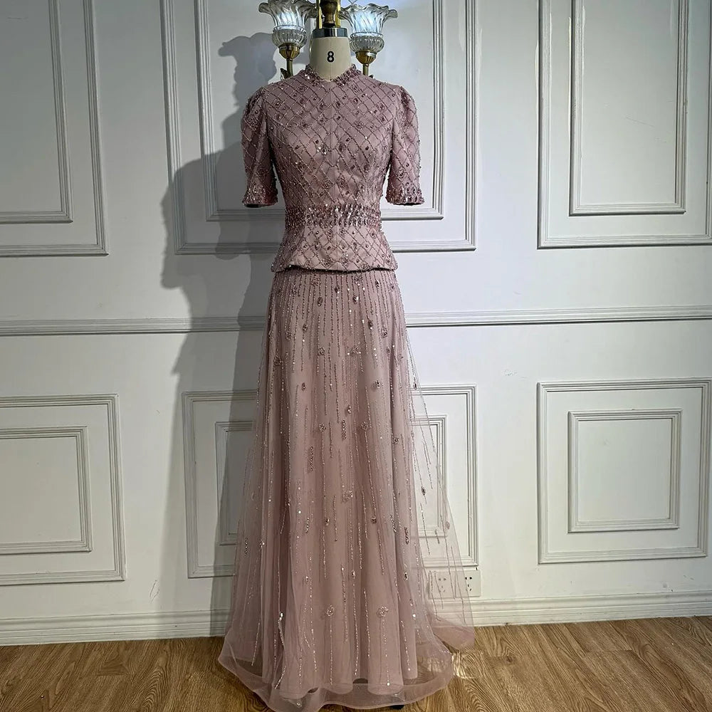 Luxury Designer Arabic Pink Evening Dress LA72955 - SERENE HILL