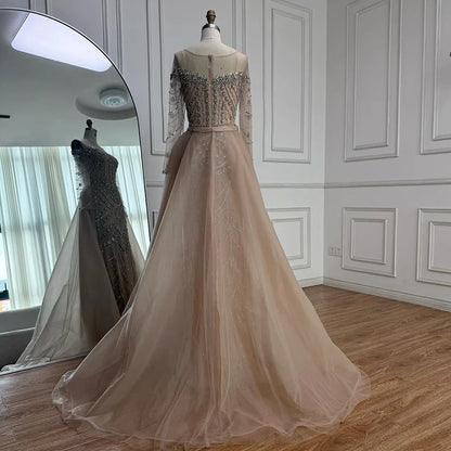 Luxury Off Shoulder Beaded Evening Dress with Long Sleeves and Train LA72930 - SERENE HILL