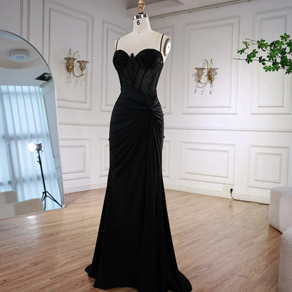 Black Beaded Classy Prom Dress with Spaghetti Straps LA73039 - SERENE HILL