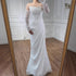 White Beaded Evening Dress with Detachable Sleeves LA72293A - SERENE HILL