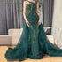 Luxury Dubai Nude Mermaid Green Evening Gown with Elegant One Shoulder Overskirt for Formal Occasion LA72031A - SERENE HILL