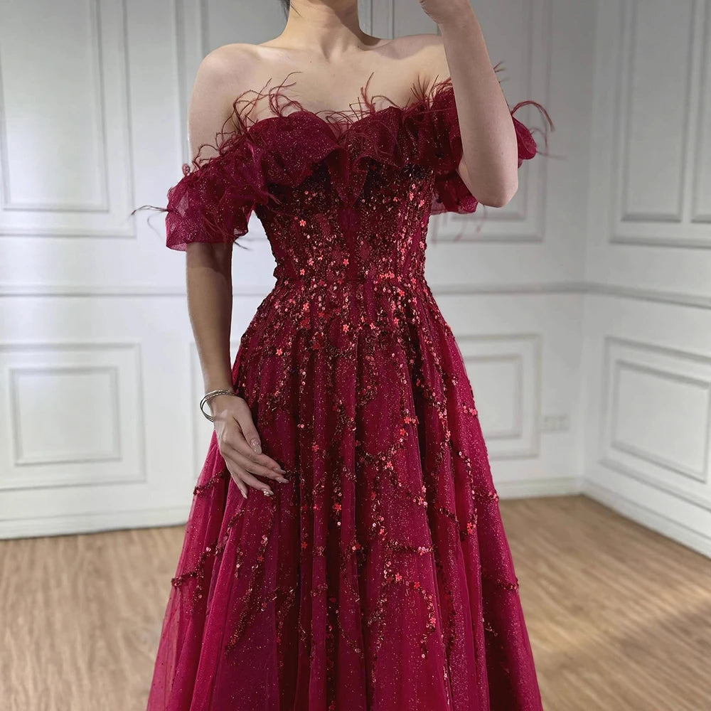 Luxury Turquoise Beaded Feather A Line Evening Dress LA71328 - SERENE HILL