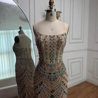 Luxury Green Beaded Saudi Arabic Evening Gown for Formal Occasion LA72842 - SERENE HILL