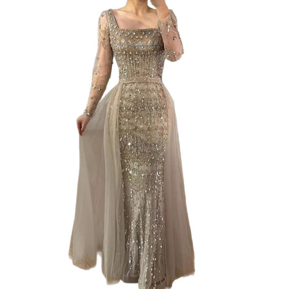 Luxury Arabic Square Neck Beaded Mermaid Evening Dress LA72714D - SERENE HILL