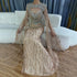 Luxury Designer Nude Beaded Crystal Evening Dress with Detachable Cape Sleeves LA72539 - SERENE HILL