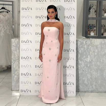 Luxury Pink Arabic Mermaid Crystal Evening Dress with Cape LA73100 - SERENE HILL