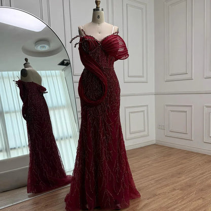 Pink One-Shoulder Luxury Beaded Cut Out Mermaid Evening Dress LA72455 - SERENE HILL