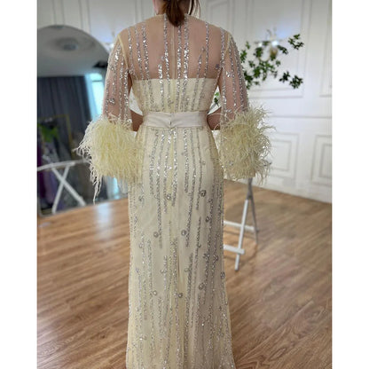 Light Yellow Luxury Feathers Evening Dresses for Wedding Party LA71759 - SERENE HILL
