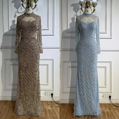 Caramel Beaded High Neck Mermaid Evening Dress Plus Size LA71747A - SERENE HILL