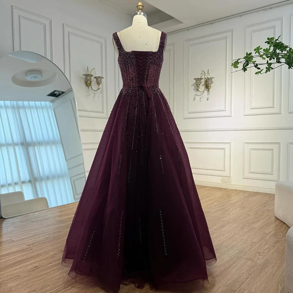 Purple Luxury Square Evening Dresses Arabic Gowns For Party Prom Dress Party LA72857 - SERENE HILL