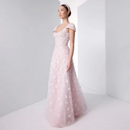 Luxury Pink Floral Appliqué Evening Dress with Open Back 2025 LA73119 - SERENE HILL
