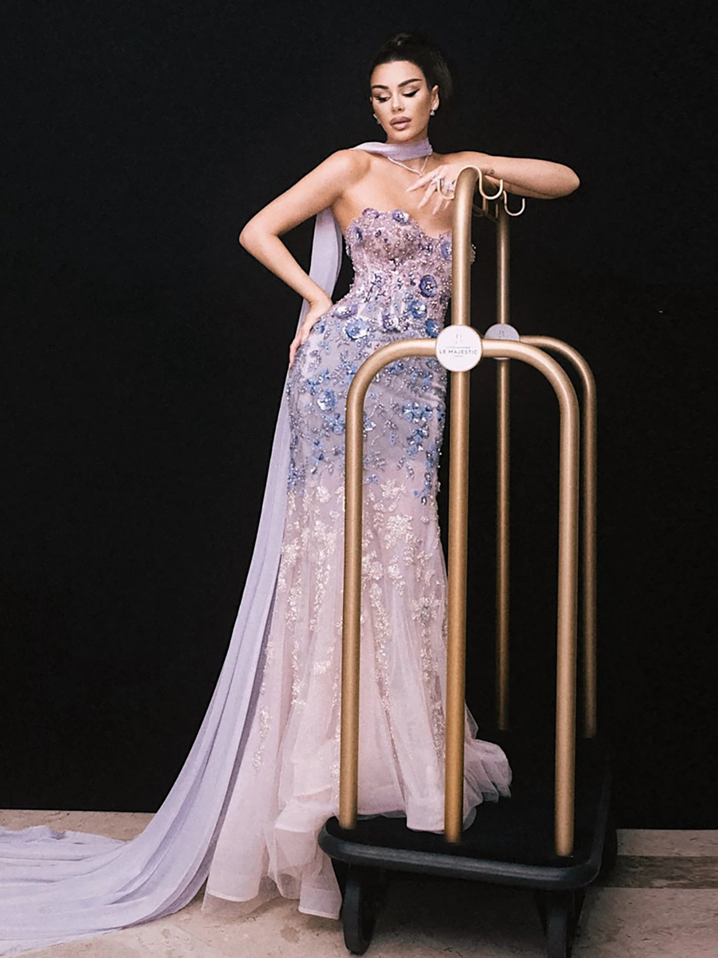 Luxury Lilac 3D Flower Evening Dress with Cape LA73345 - SERENE HILL