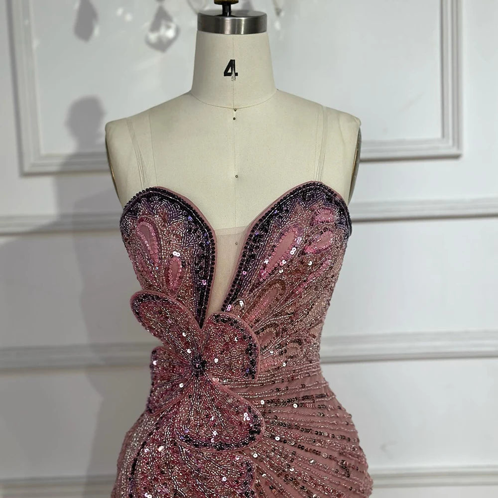 Luxury Dubai Saudi Arabic Pink Mermaid Evening Dress with High Split for Formal Occasion LA72480 - SERENE HILL
