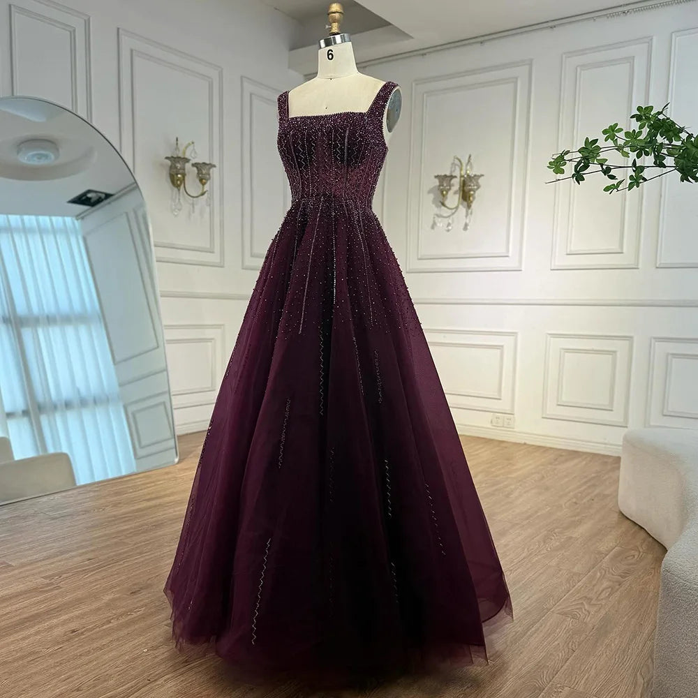 Purple Luxury Square Evening Dresses Arabic Gowns For Party Prom Dress Party LA72857 - SERENE HILL