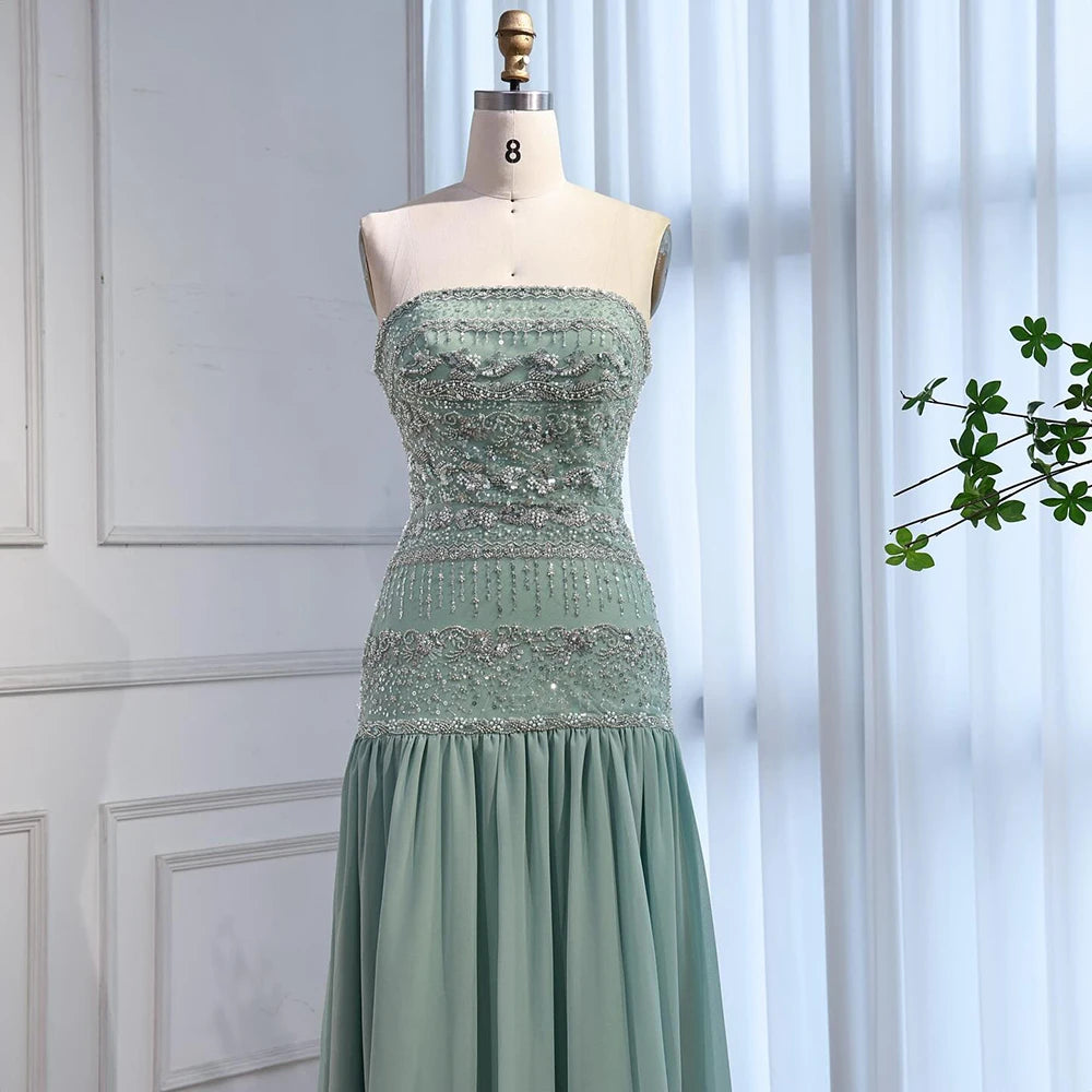 Luxury Sage Green A-Line Evening Dress with Cape LA73044A - SERENE HILL