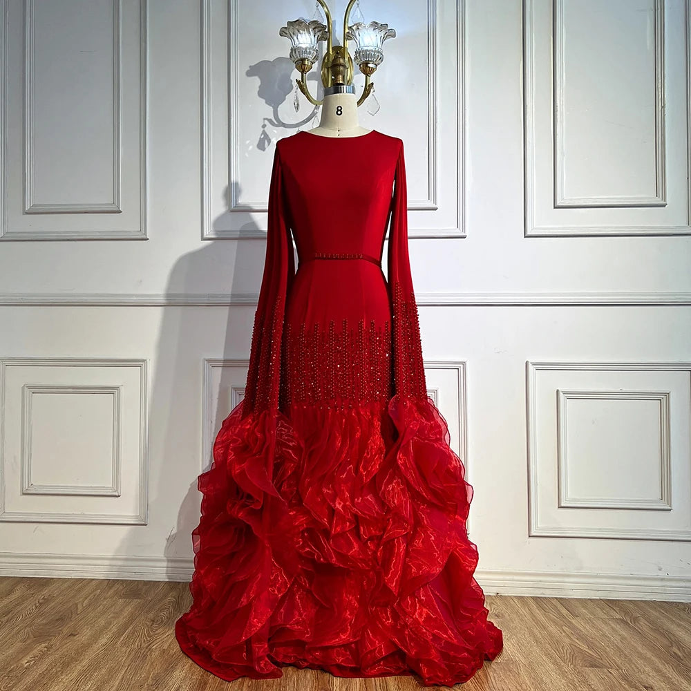 Luxury Mermaid Nude Evening Dresses with Cape Sleeves LA72317A - SERENE HILL