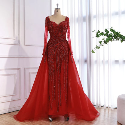 Luxury Dubai Pink Evening Dress Long Sleeve with Train LA73198 - SERENE HILL