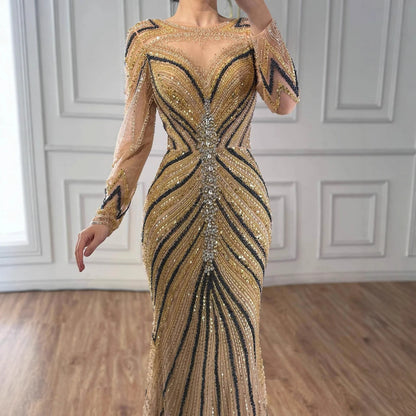Luxury Pink Modest Dubai Mermaid Evening Dress Long Sleeevs 2026 LA73213 - SERENE HILL