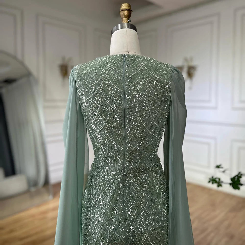 Luxury Beaded Gown With Cape Sleeves LA72160A - SERENE HILL