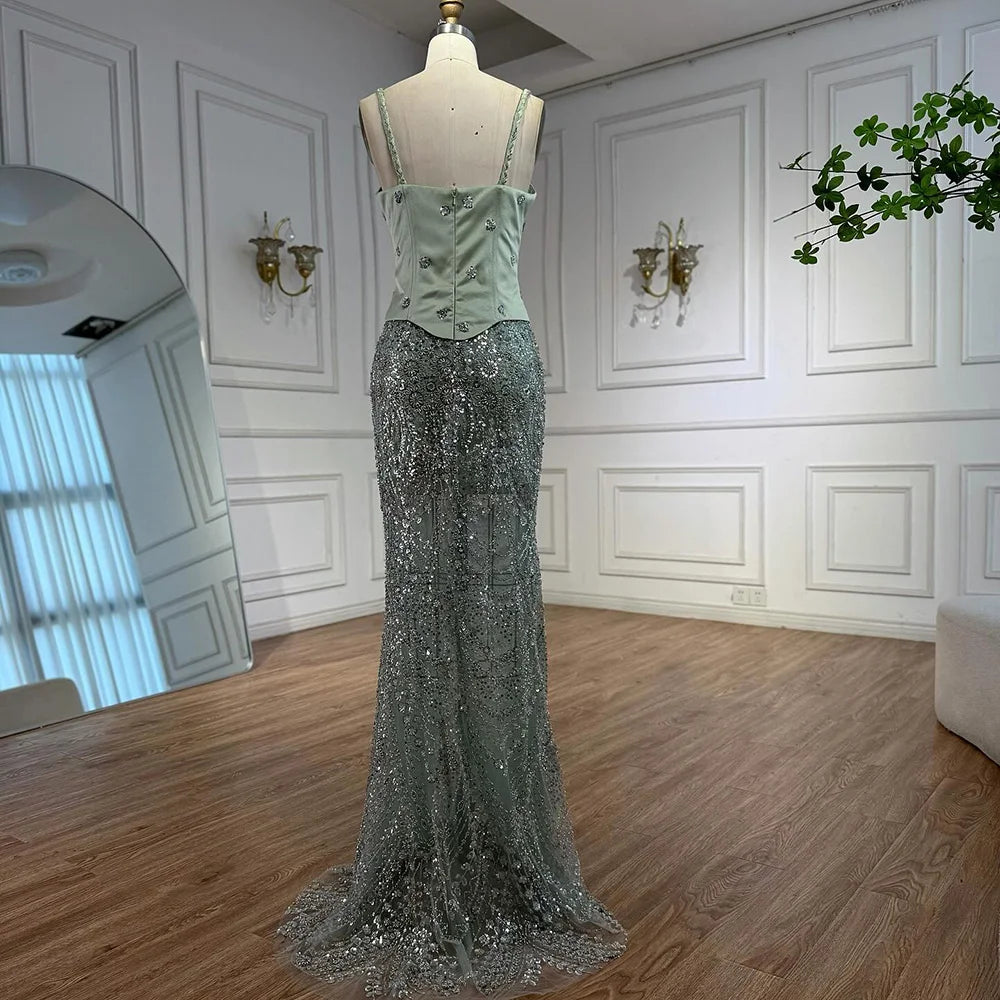 Luxury Sage Green Beaded 1 Pieces Evening Dress LA72977 - SERENE HILL