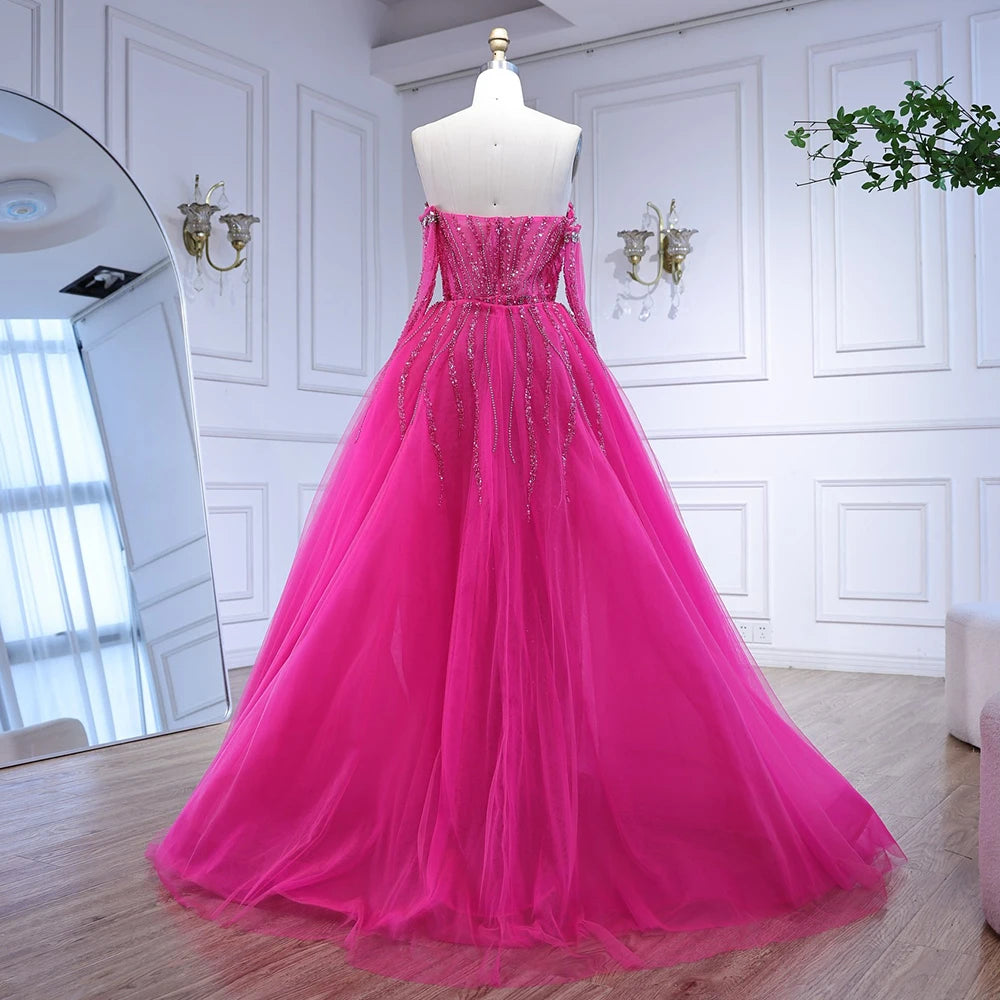 Luxury Blue Mermaid Evening Dress with Gloves and Overskirt LA72582 - SERENE HILL