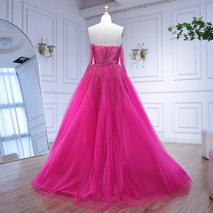 Luxury Blue Mermaid Evening Dress with Gloves and Overskirt LA72582 - SERENE HILL