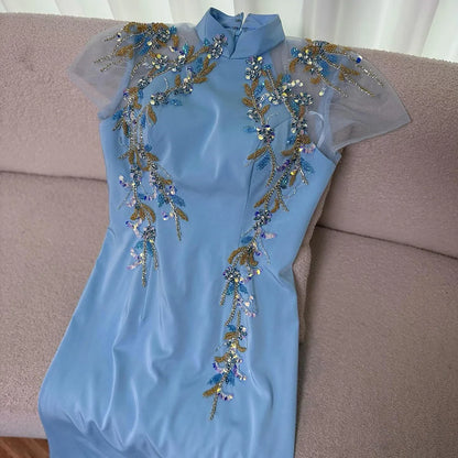 Luxury Mint Beaded Satin Mermaid Evening Dress with LA72797 - SERENE HILL